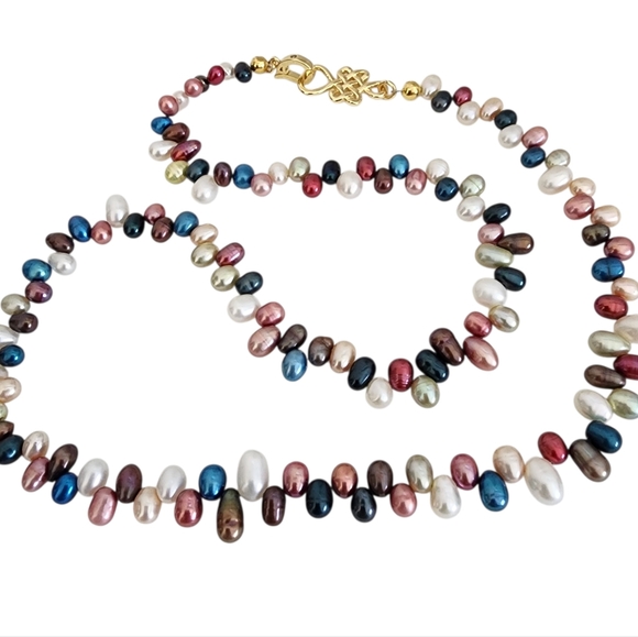 Multi Color Pearl Necklace Eternal Love Knot 18k Gold Plate Clasp A0365 Q7 - Picture 9 of 9